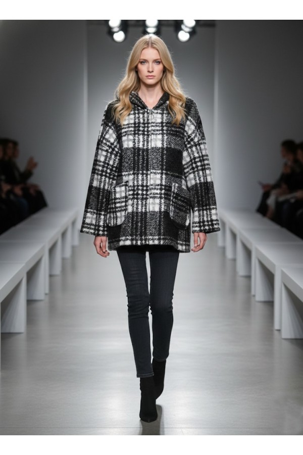 ΖΑΚΕΤΑ OVERSIZED  ΜΠΟΥΚΛΕ ΜΕ ΚΟΥΚΟΥΛΑ ΣΧΕΔΙΟ PLAID