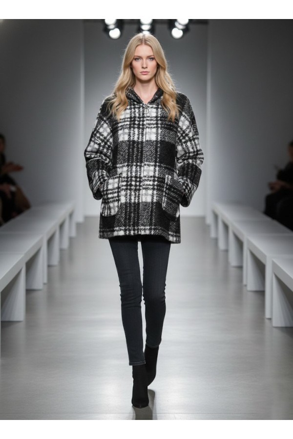 ΖΑΚΕΤΑ OVERSIZED  ΜΠΟΥΚΛΕ ΜΕ ΚΟΥΚΟΥΛΑ ΣΧΕΔΙΟ PLAID