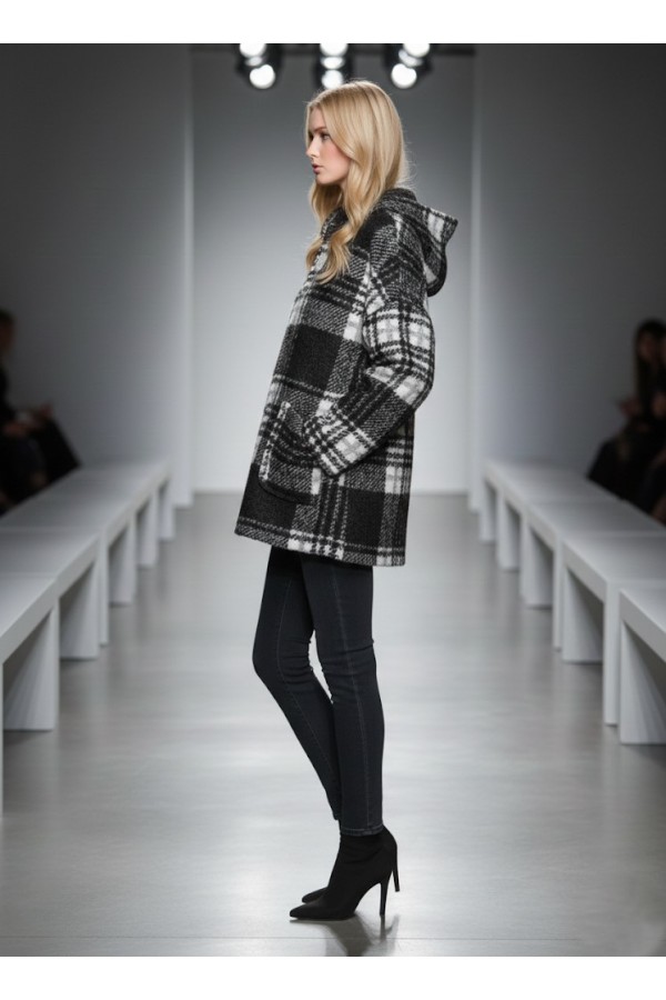 ΖΑΚΕΤΑ OVERSIZED  ΜΠΟΥΚΛΕ ΜΕ ΚΟΥΚΟΥΛΑ ΣΧΕΔΙΟ PLAID