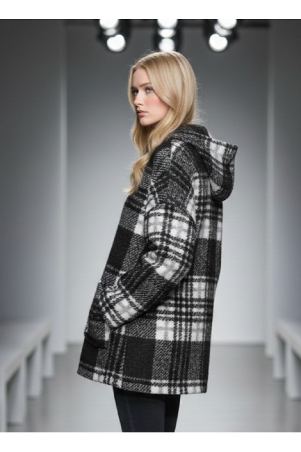 ΖΑΚΕΤΑ OVERSIZED  ΜΠΟΥΚΛΕ ΜΕ ΚΟΥΚΟΥΛΑ ΣΧΕΔΙΟ PLAID