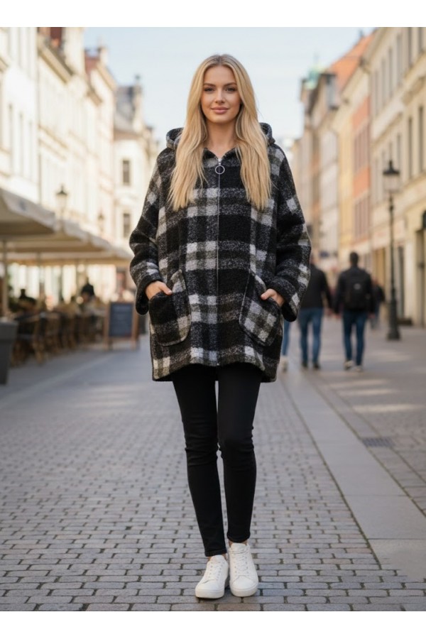 ΖΑΚΕΤΑ OVERSIZED  ΜΠΟΥΚΛΕ ΜΕ ΚΟΥΚΟΥΛΑ ΣΧΕΔΙΟ PLAID