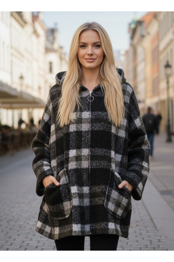ΖΑΚΕΤΑ OVERSIZED  ΜΠΟΥΚΛΕ ΜΕ ΚΟΥΚΟΥΛΑ ΣΧΕΔΙΟ PLAID