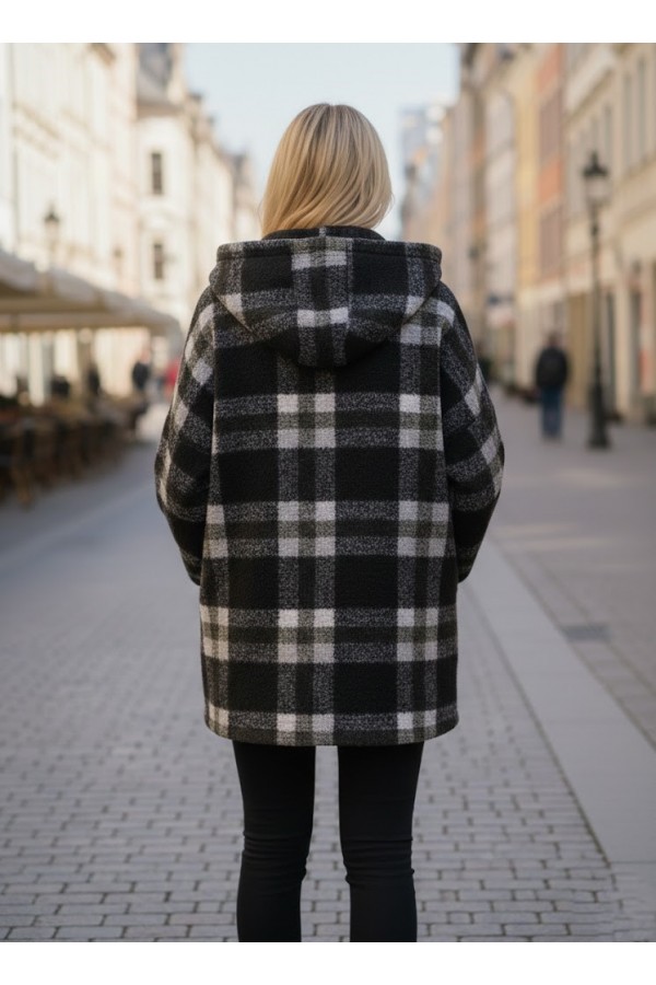 ΖΑΚΕΤΑ OVERSIZED  ΜΠΟΥΚΛΕ ΜΕ ΚΟΥΚΟΥΛΑ ΣΧΕΔΙΟ PLAID
