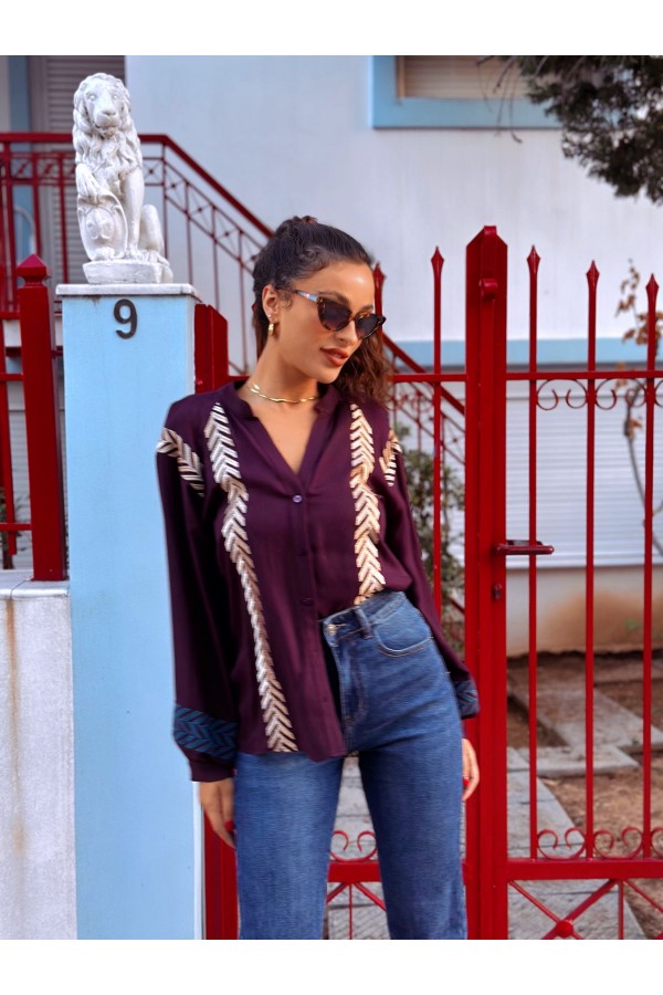 ΠΟΥΚΑΜΙΣΟ BOHO VISCOSE ΜΕ ΧΡΥΣΟ ΚΕΝΤΗΜΑ