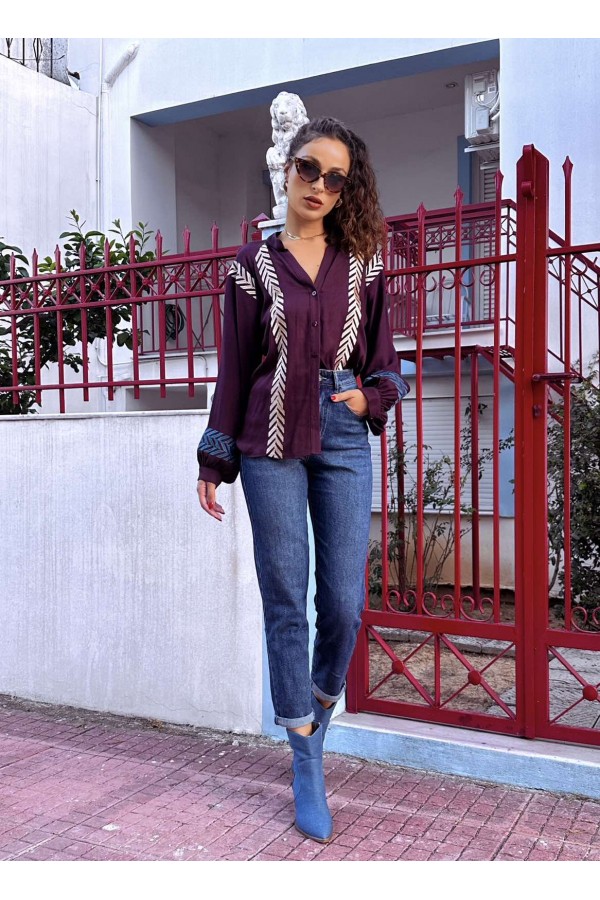 ΠΟΥΚΑΜΙΣΟ BOHO VISCOSE ΜΕ ΧΡΥΣΟ ΚΕΝΤΗΜΑ