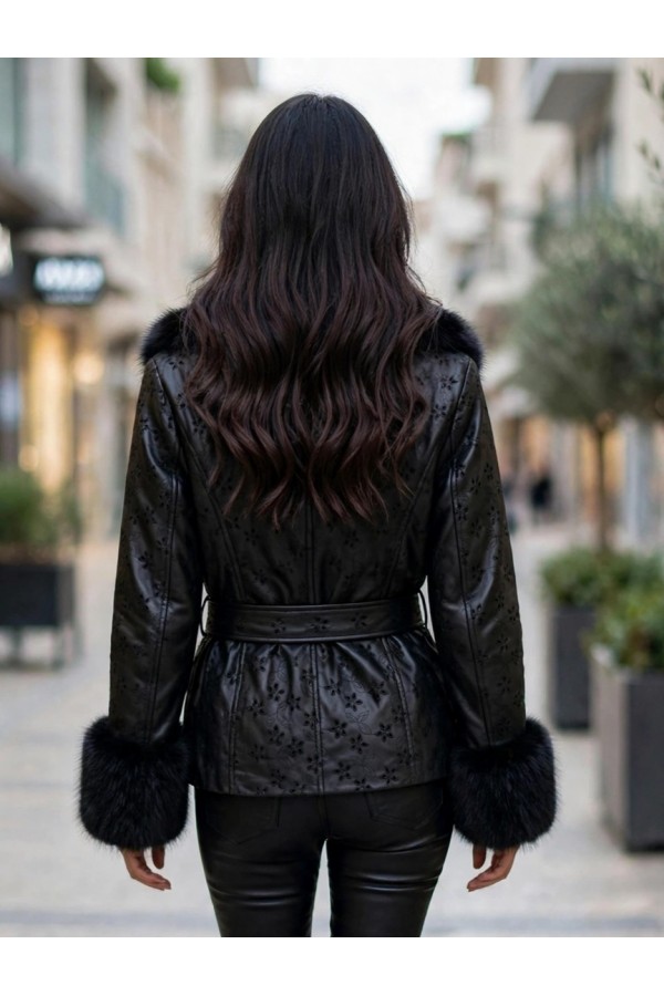ΜΠΟΥΦΑΝ FAUX-LEATHER ΜΕ ΓΟΥΝΑ ΣΤΟ ΓΙΑΚΑ ΚΑΙ ΣΤΑ ΜΑΝΙΚΙΑ