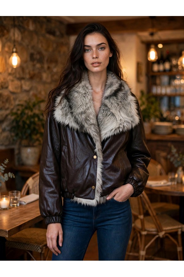 ΜΠΟΥΦΑΝ CROPPED FAUX-LEATHER BOMBER ΔΙΠΛΗΣ ΟΨΕΩΣ