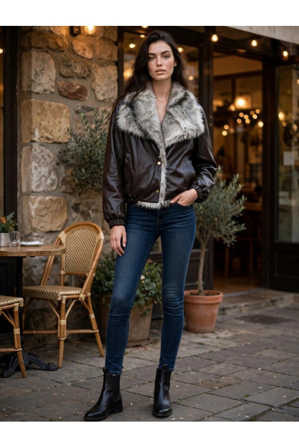 ΜΠΟΥΦΑΝ CROPPED FAUX-LEATHER BOMBER ΔΙΠΛΗΣ ΟΨΕΩΣ