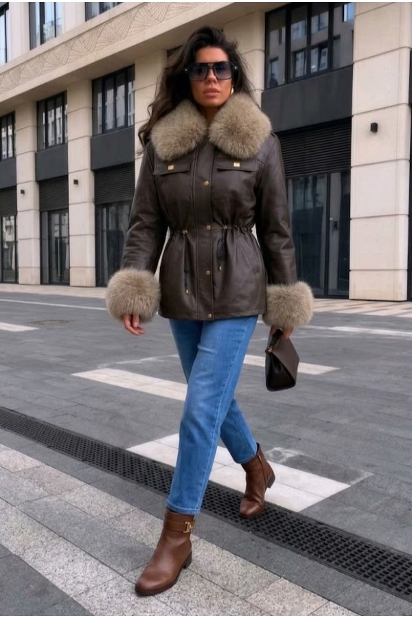 ΜΠΟΥΦΑΝ FAUX-LEATHER ME ΓΟΥΝΑ ΣΤΟ ΓΙΑΚΑ ΚΑΙ ΣΤΑ ΜΑΝΙΚΙΑ