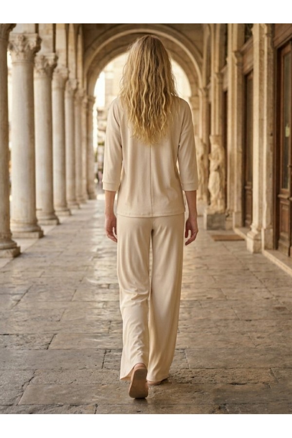 ΣΕΤ RELAXED FIT RIBBED  ΜΕ ΨΗΛΟΜΕΣΗ ΠΑΝΤΕΛΟΝΑ ΜΕ ΛΑΣΤΙΧΟ ΣΤΗΝ ΜΕΣΗ