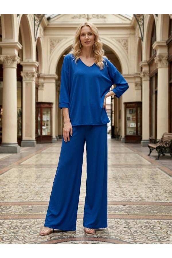 ΣΕΤ RELAXED FIT RIBBED  ΜΕ ΨΗΛΟΜΕΣΗ ΠΑΝΤΕΛΟΝΑ ΜΕ ΛΑΣΤΙΧΟ ΣΤΗΝ ΜΕΣΗ