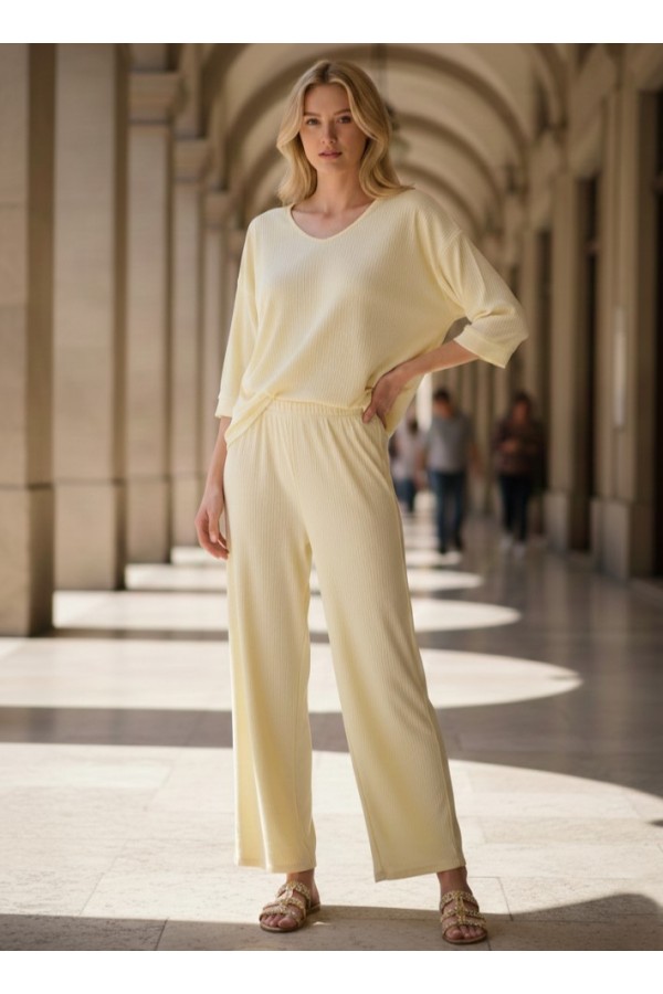 ΣΕΤ RELAXED FIT RIBBED  ΜΕ ΨΗΛΟΜΕΣΗ ΠΑΝΤΕΛΟΝΑ ΜΕ ΛΑΣΤΙΧΟ ΣΤΗΝ ΜΕΣΗ