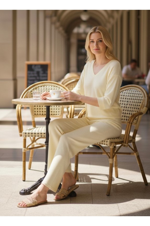 ΣΕΤ RELAXED FIT RIBBED  ΜΕ ΨΗΛΟΜΕΣΗ ΠΑΝΤΕΛΟΝΑ ΜΕ ΛΑΣΤΙΧΟ ΣΤΗΝ ΜΕΣΗ