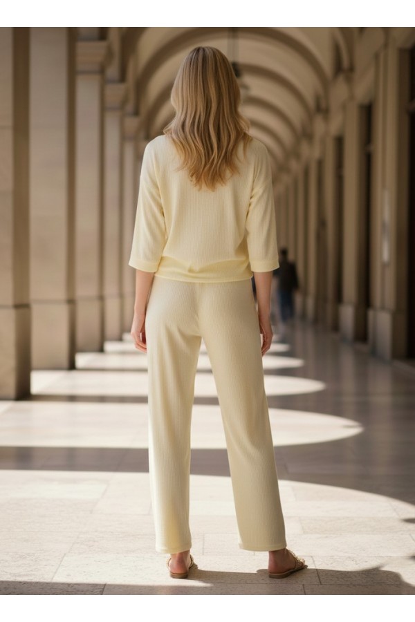 ΣΕΤ RELAXED FIT RIBBED  ΜΕ ΨΗΛΟΜΕΣΗ ΠΑΝΤΕΛΟΝΑ ΜΕ ΛΑΣΤΙΧΟ ΣΤΗΝ ΜΕΣΗ