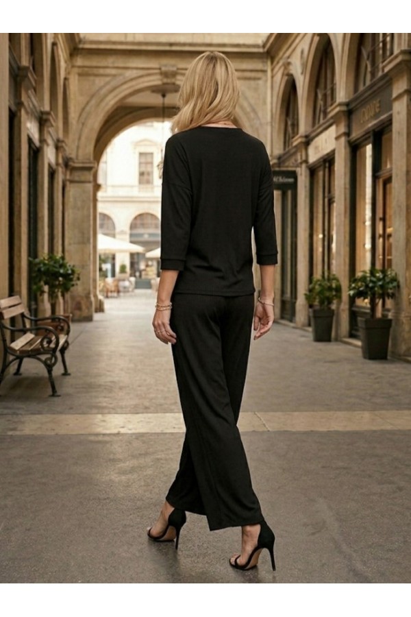 ΣΕΤ RELAXED FIT RIBBED  ΜΕ ΨΗΛΟΜΕΣΗ ΠΑΝΤΕΛΟΝΑ ΜΕ ΛΑΣΤΙΧΟ ΣΤΗΝ ΜΕΣΗ
