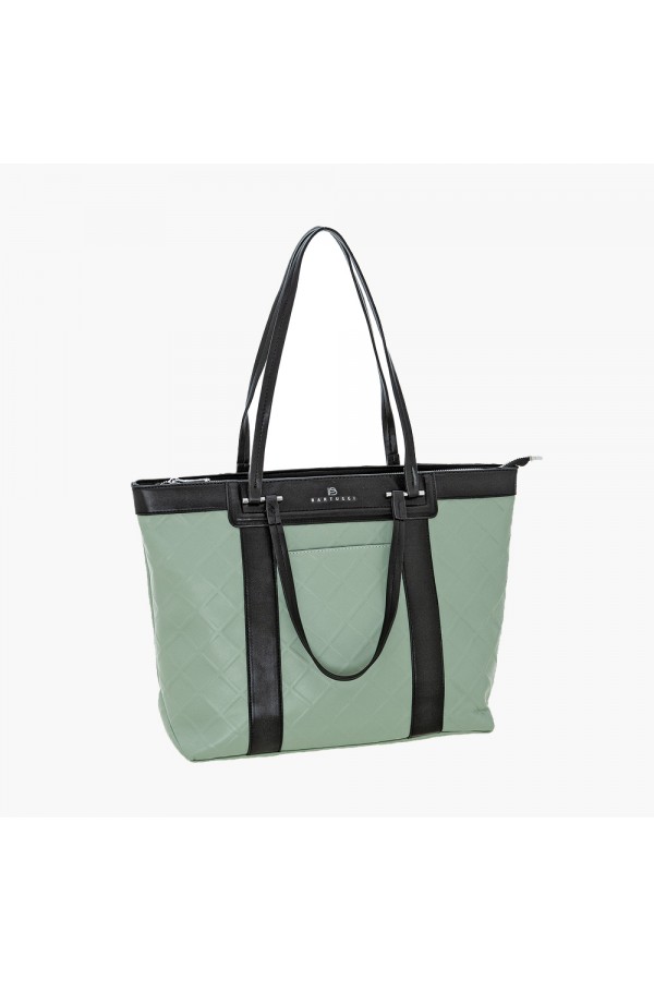 SHOPPING BAG ΜΕ ΔΙΧΡΩΜΙΑ ΚΑΙ ΑΝΑΓΛΥΦΟ ΥΛΙΚΟ
