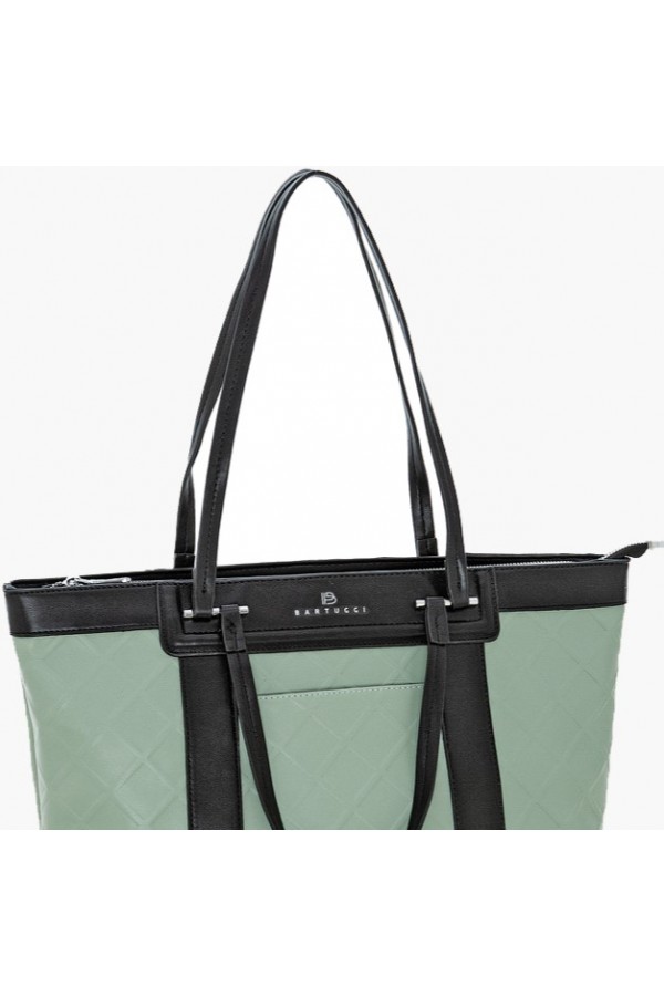 SHOPPING BAG ΜΕ ΔΙΧΡΩΜΙΑ ΚΑΙ ΑΝΑΓΛΥΦΟ ΥΛΙΚΟ