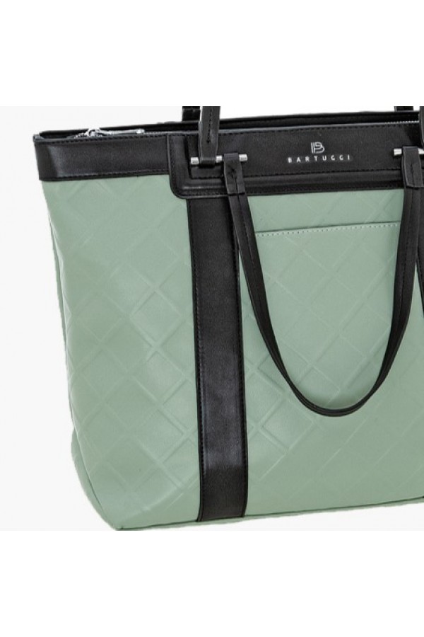 SHOPPING BAG ΜΕ ΔΙΧΡΩΜΙΑ ΚΑΙ ΑΝΑΓΛΥΦΟ ΥΛΙΚΟ
