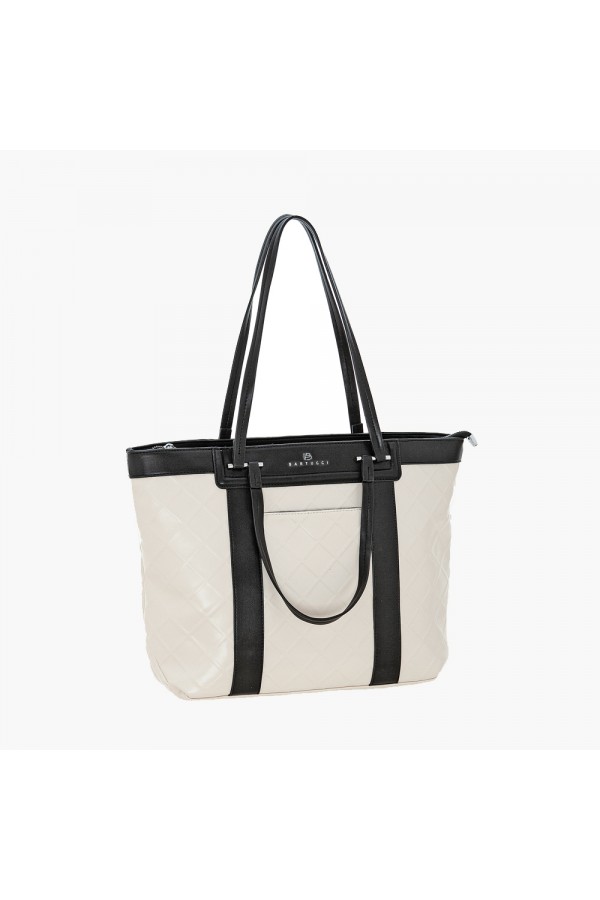 SHOPPING BAG ΜΕ ΔΙΧΡΩΜΙΑ ΚΑΙ ΑΝΑΓΛΥΦΟ ΥΛΙΚΟ
