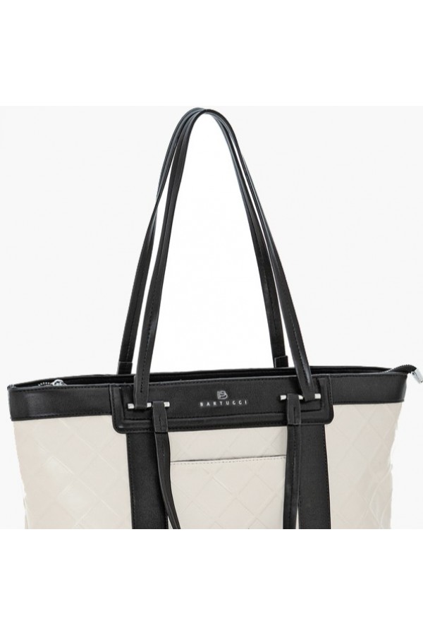 SHOPPING BAG ΜΕ ΔΙΧΡΩΜΙΑ ΚΑΙ ΑΝΑΓΛΥΦΟ ΥΛΙΚΟ