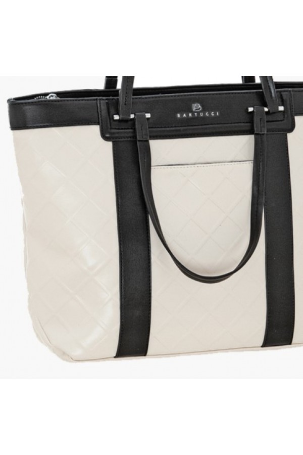 SHOPPING BAG ΜΕ ΔΙΧΡΩΜΙΑ ΚΑΙ ΑΝΑΓΛΥΦΟ ΥΛΙΚΟ