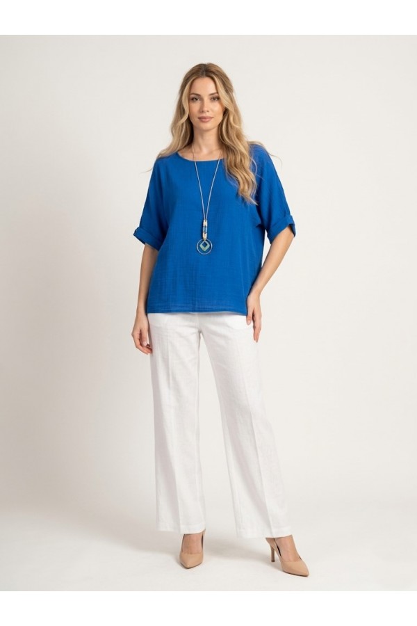 ΜΠΛΟΥΖΑ ΒΑΜΒΑΚΕΡΗ LINEN LOOK LOOSE ΓΡΑΜΜΗ ΜΕ ΚΟΛΙΕ