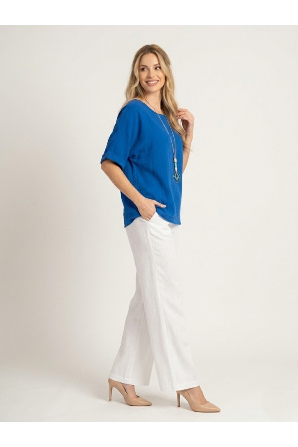 ΜΠΛΟΥΖΑ ΒΑΜΒΑΚΕΡΗ LINEN LOOK LOOSE ΓΡΑΜΜΗ ΜΕ ΚΟΛΙΕ