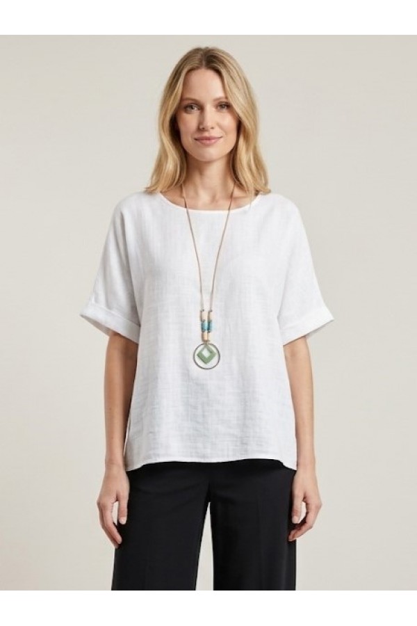 ΜΠΛΟΥΖΑ ΒΑΜΒΑΚΕΡΗ LINEN LOOK LOOSE ΓΡΑΜΜΗ ΜΕ ΚΟΛΙΕ