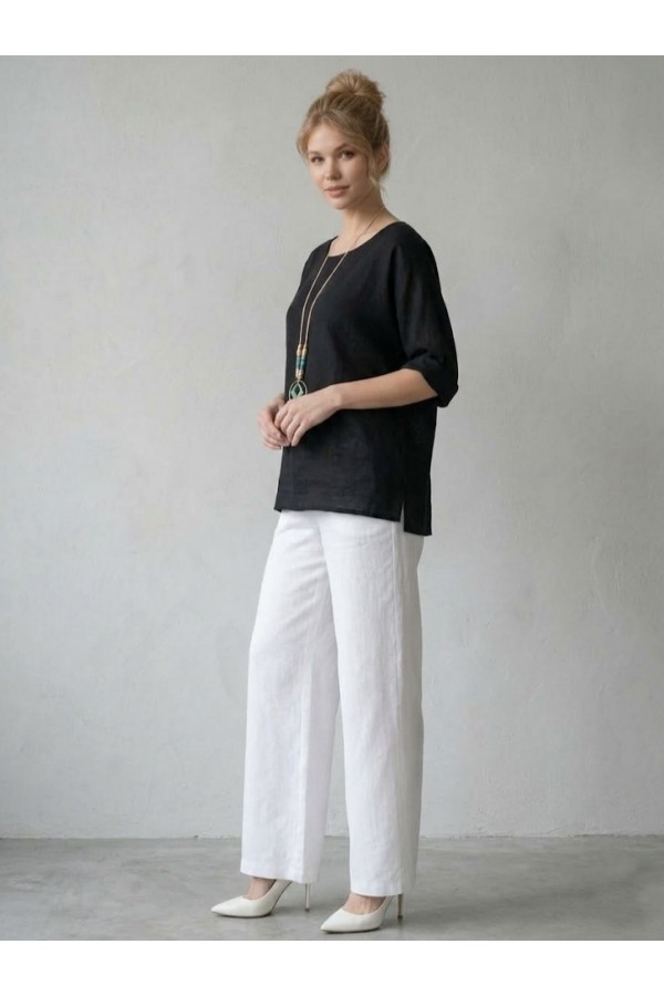 ΜΠΛΟΥΖΑ ΒΑΜΒΑΚΕΡΗ LINEN LOOK LOOSE ΓΡΑΜΜΗ ΜΕ ΚΟΛΙΕ