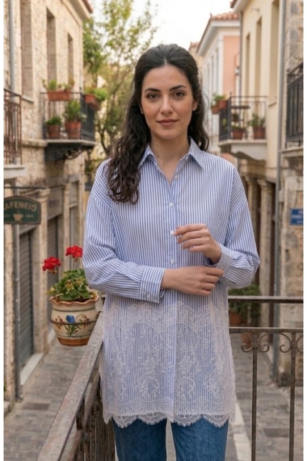 ΠΟΥΚΑΜΙΣΟ ΡΙΓΕ ΜΕ ΔΑΝΤΕΛΑ ΜΕ FLORAL ΣΧΕΔΙΑ