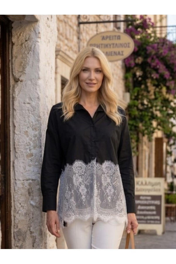 ΠΟΥΚΑΜΙΣΟ ΡΙΓΕ ΜΕ ΔΑΝΤΕΛΑ ΜΕ FLORAL ΣΧΕΔΙΑ