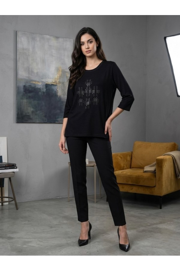 ΜΠΛΟΥΖΑ VISCOSE ME ΣΤΡΑΣ ΚΑΙ ΜΑΝΙΚΙ 3/4