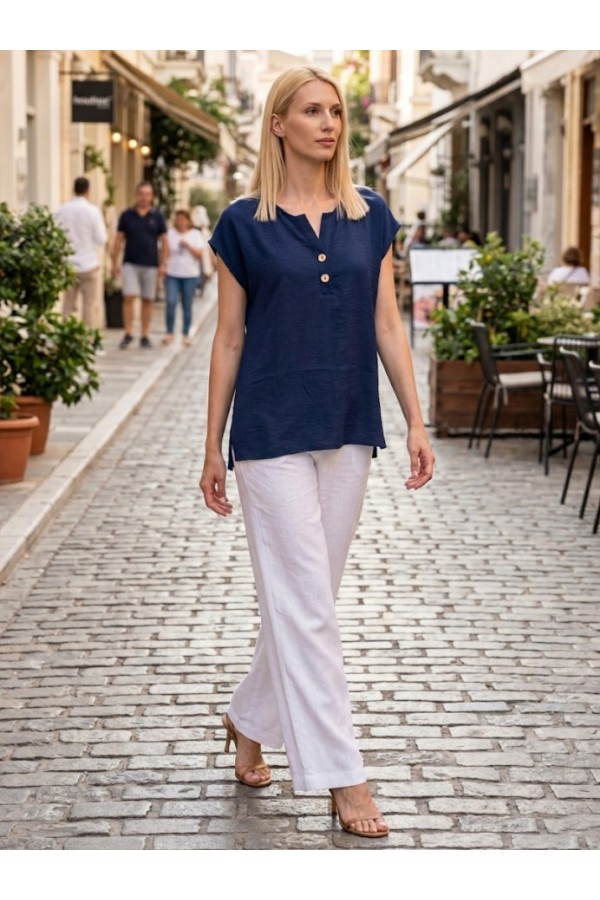 ΜΠΛΟΥΖΑ LINEN LOOK ΜΕ ΚΟΥΜΠΙΑ