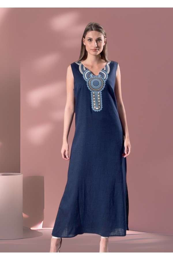 ΦΟΡΕΜΑ ΜΑΞΙ ΛΙΝΟ VISCOSE ΜΕ ΣΧΕΔΙΟ ΣΤΟ ΛΑΙΜΟ