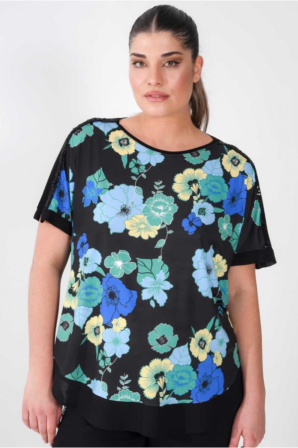 ΜΠΛΟΥΖΑ VISCOSE FLORAL ΛΑΙΜΟΚΟΨΗ