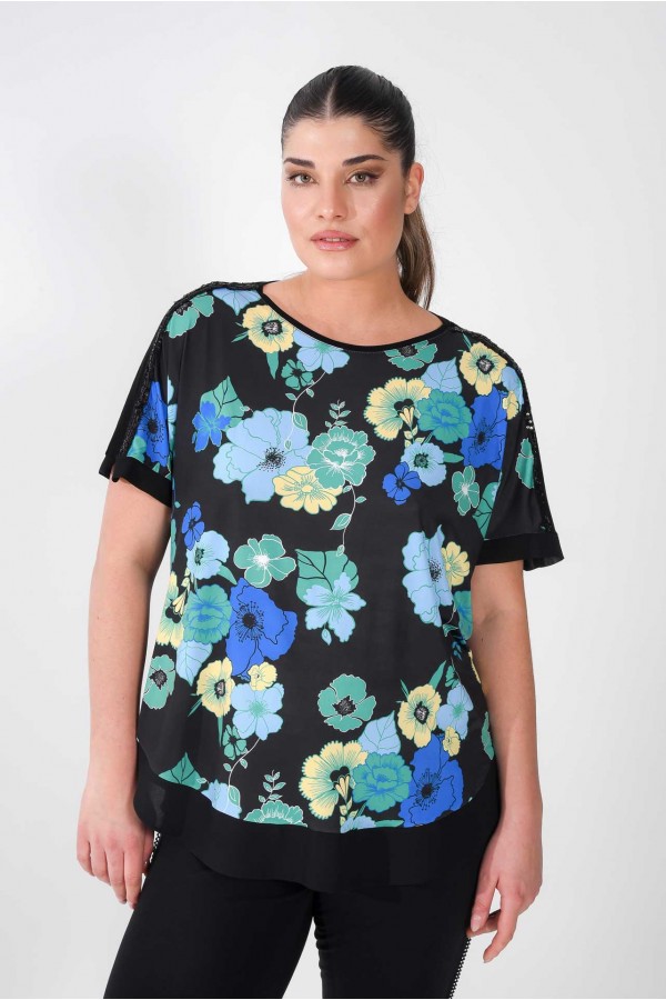 ΜΠΛΟΥΖΑ VISCOSE FLORAL ΛΑΙΜΟΚΟΨΗ