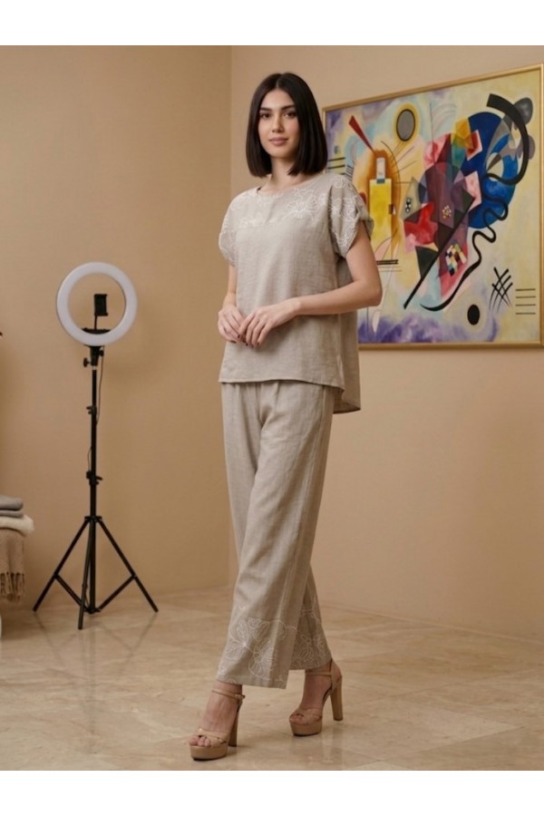 SET LINEN LOOK ΜΕ FLORAL ΜΟΤΙΒΟ