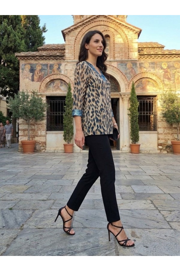 ΜΠΛΟΥΖΑ ANIMAL PRINT LEOPAR ΜΕ ΠΑΓΙΕΤΑ ΚΑΙ ΜΑΝΙΚΙ 3/4