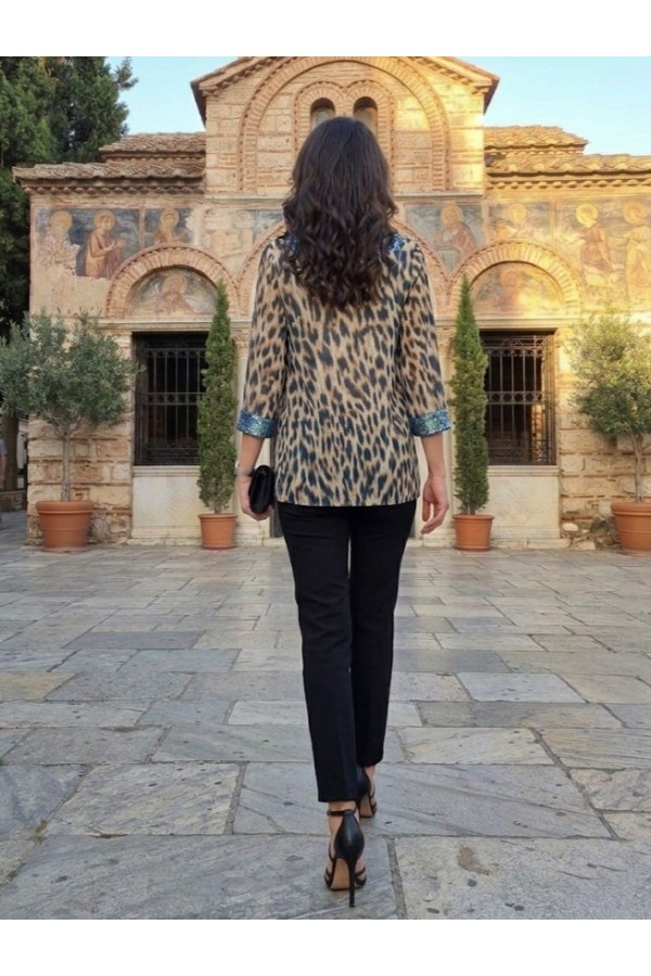 ΜΠΛΟΥΖΑ ANIMAL PRINT LEOPAR ΜΕ ΠΑΓΙΕΤΑ ΚΑΙ ΜΑΝΙΚΙ 3/4