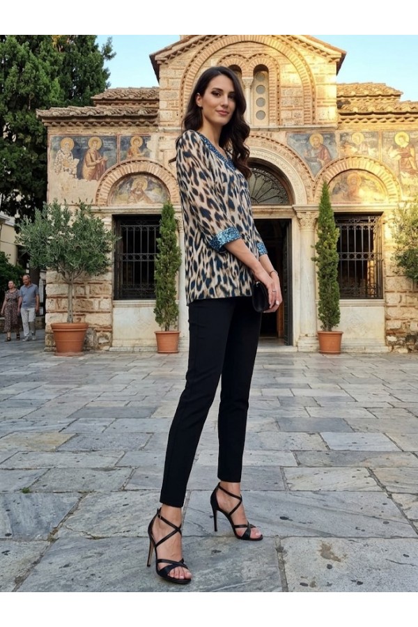 ΜΠΛΟΥΖΑ ANIMAL PRINT LEOPAR ΜΕ ΠΑΓΙΕΤΑ ΚΑΙ ΜΑΝΙΚΙ 3/4