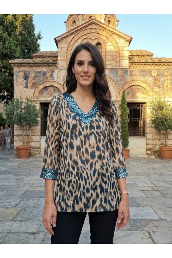 ΜΠΛΟΥΖΑ ANIMAL PRINT LEOPAR ΜΕ ΠΑΓΙΕΤΑ ΚΑΙ ΜΑΝΙΚΙ 3/4