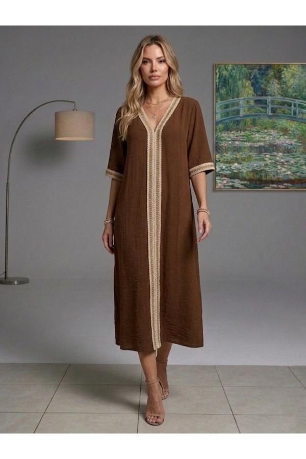 ΦΟΡΕΜΑ ΜΑΞΙ LINEN LOOK ΜΕ CRINCLE ΥΦΗ