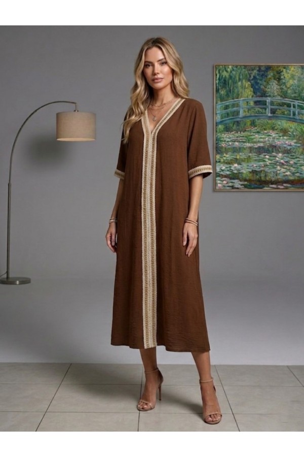 ΦΟΡΕΜΑ ΜΑΞΙ LINEN LOOK ΜΕ CRINCLE ΥΦΗ