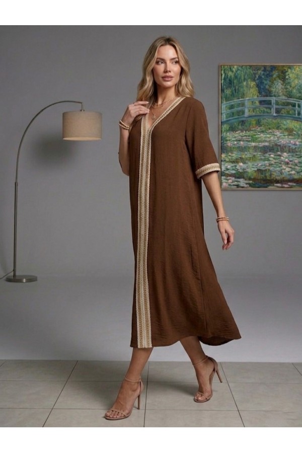 ΦΟΡΕΜΑ ΜΑΞΙ LINEN LOOK ΜΕ CRINCLE ΥΦΗ