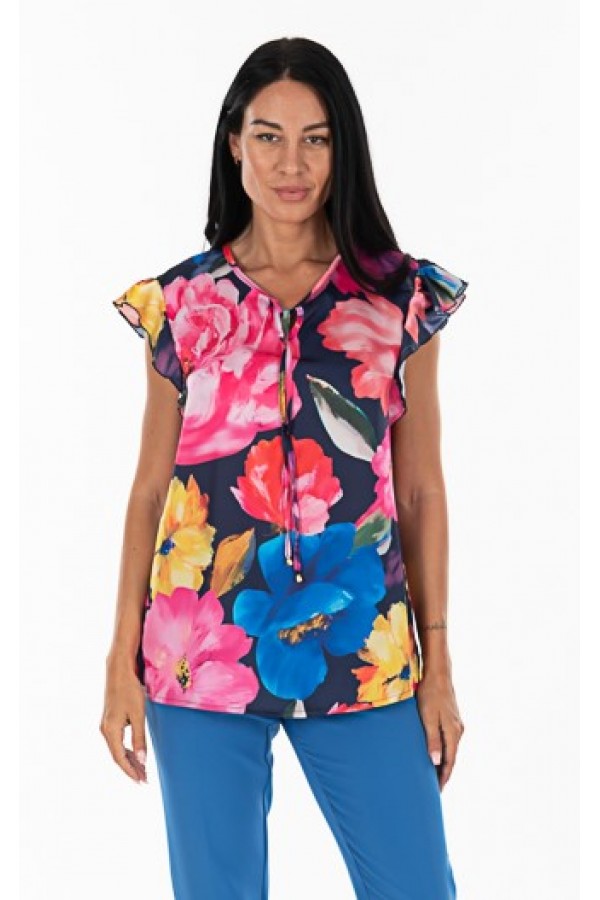 ΜΠΛΟΥΖΑ FLORAL ΜΕ ΒΟΛΑΝ ΣΤΟ ΜΑΝΙΚΙ