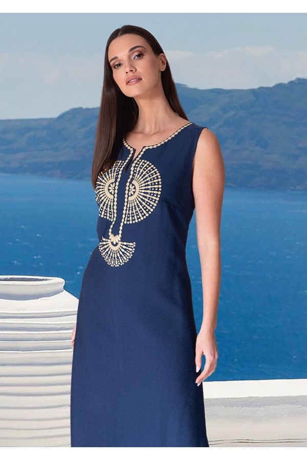 ΦΟΡΕΜΑ ΜΑΞΙ LINEN LOOK ΜΕ ΚΕΝΤΗΜΑ