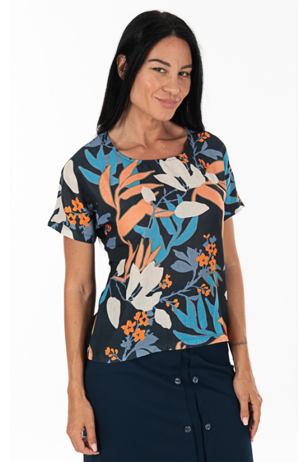 ΜΠΛΟΥΖΑ FLORAL LINEN LOOK ΛΑΙΜΟΚΟΨΗ