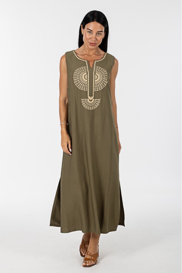 ΦΟΡΕΜΑ ΜΑΞΙ LINEN LOOK ΜΕ ΚΕΝΤΗΜΑ