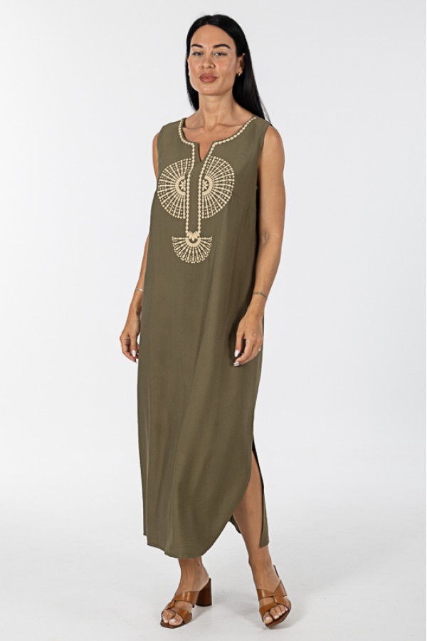 ΦΟΡΕΜΑ ΜΑΞΙ LINEN LOOK ΜΕ ΚΕΝΤΗΜΑ