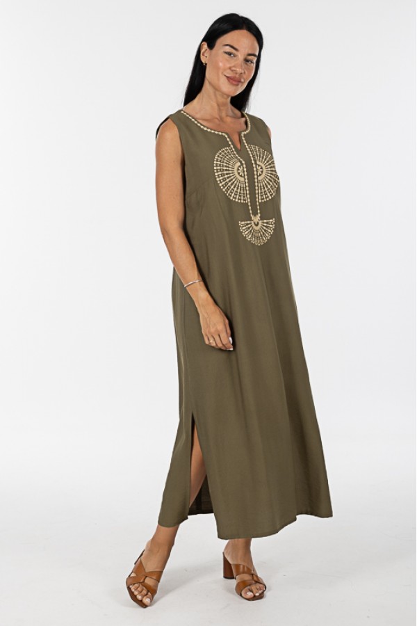 ΦΟΡΕΜΑ ΜΑΞΙ LINEN LOOK ΜΕ ΚΕΝΤΗΜΑ